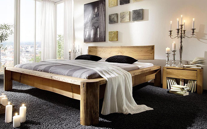 Massivholz Balkenbett rustikal - Jedes Bett ein Unikat - Kiefer massiv