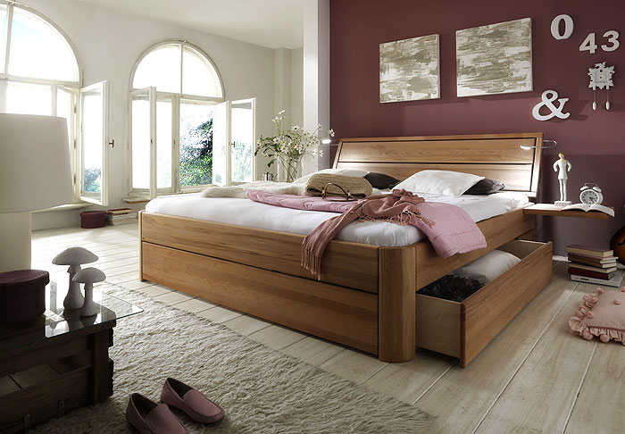 Bett mit Schubladen - Funktionsbett - Kernbuche massiv 180 x 200 cm