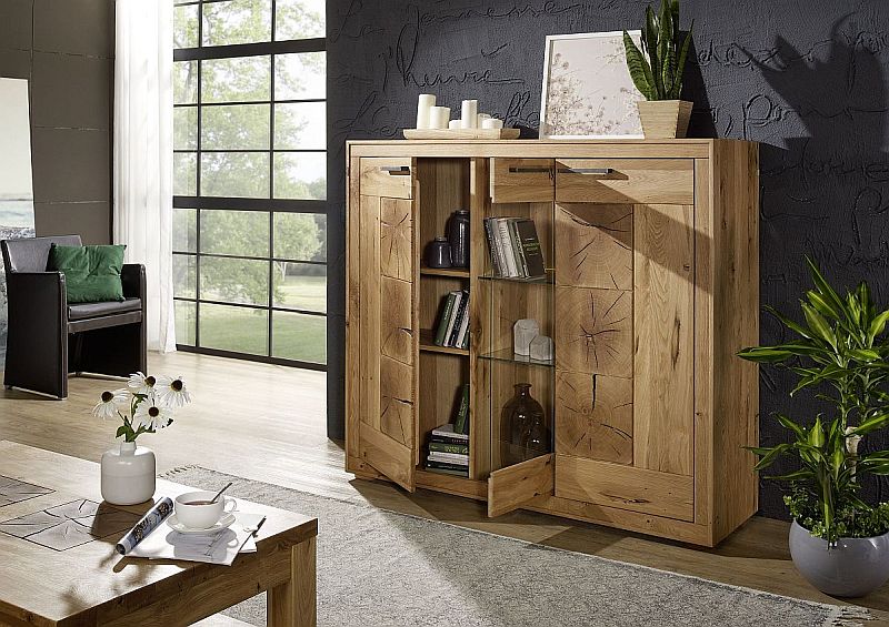 highboard rustikal mit rissen im holz aus wildeiche natur